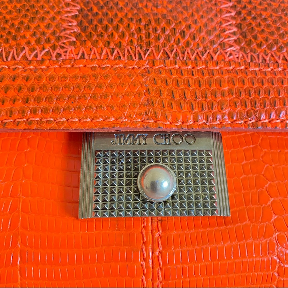 Jimmy Choo neon orange lizard quilted structured bag - Picture 11 of 15